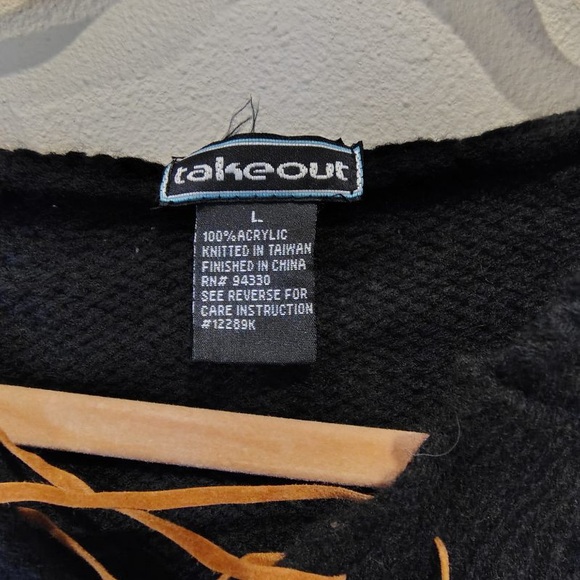 Black Knit Y2K Whipstitch Leather Black Hoodie Sweater Women L Bell Sleeve Boho - Picture 2 of 7